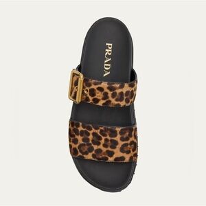Prada Leopard Buckle Sporty Slide Sandals